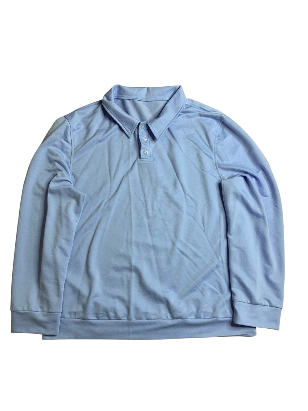 Men's Light Blue Long Sleeve Polo Shirt, Size XXL, 95% Polyester 5% Spandex